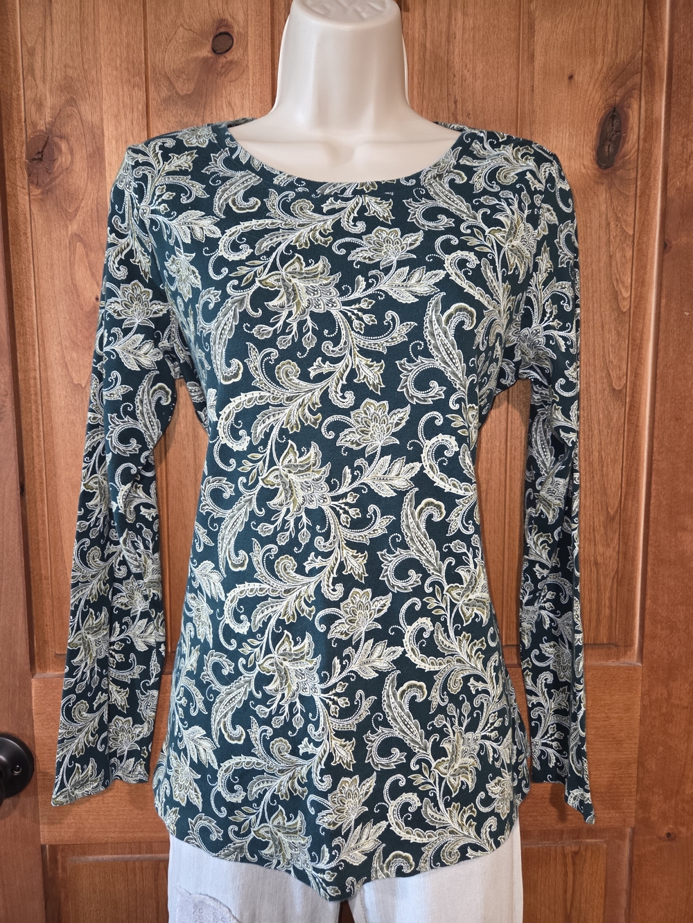 J. Jill Teal Green Paisley Long-Sleeve Top